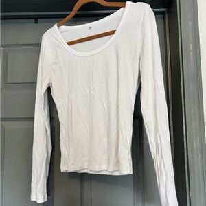White Long Sleeve Ribbed Top